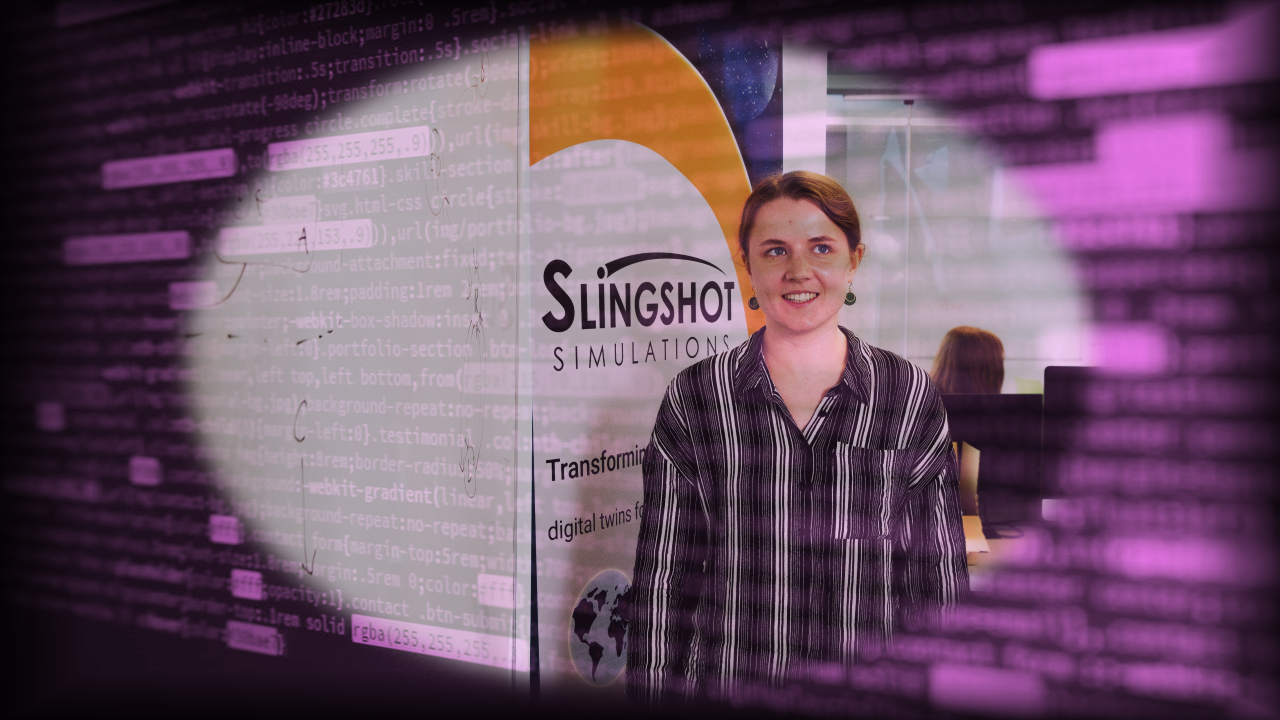 Female coder with computer coding overlaid