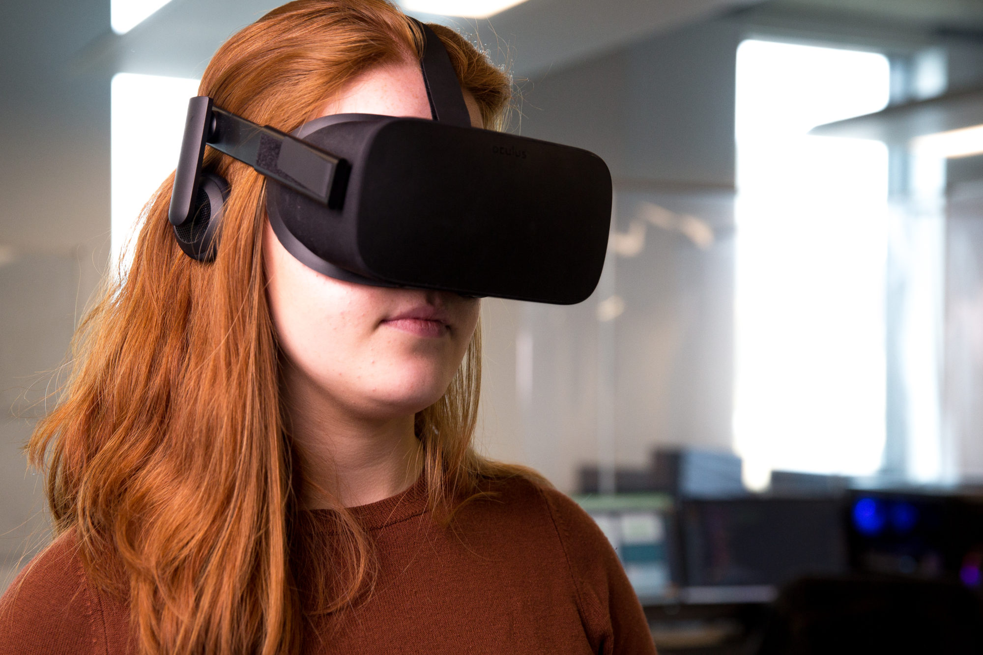 A Slingshot Simulations employee wearing a VR headset