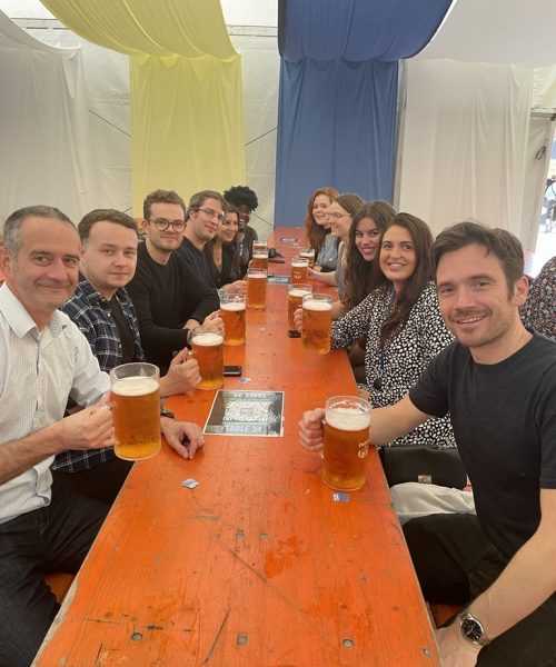 Slingshot Simulations coders and analysts at a work social event