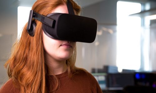women with a VR headset on